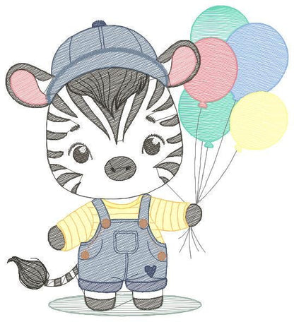 Zebra embroidery designs - Animal with balloons embroidery design machine embroidery pattern - Safari Party embroidery - instant download