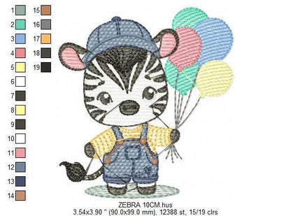Zebra embroidery designs - Animal with balloons embroidery design machine embroidery pattern - Safari Party embroidery - instant download