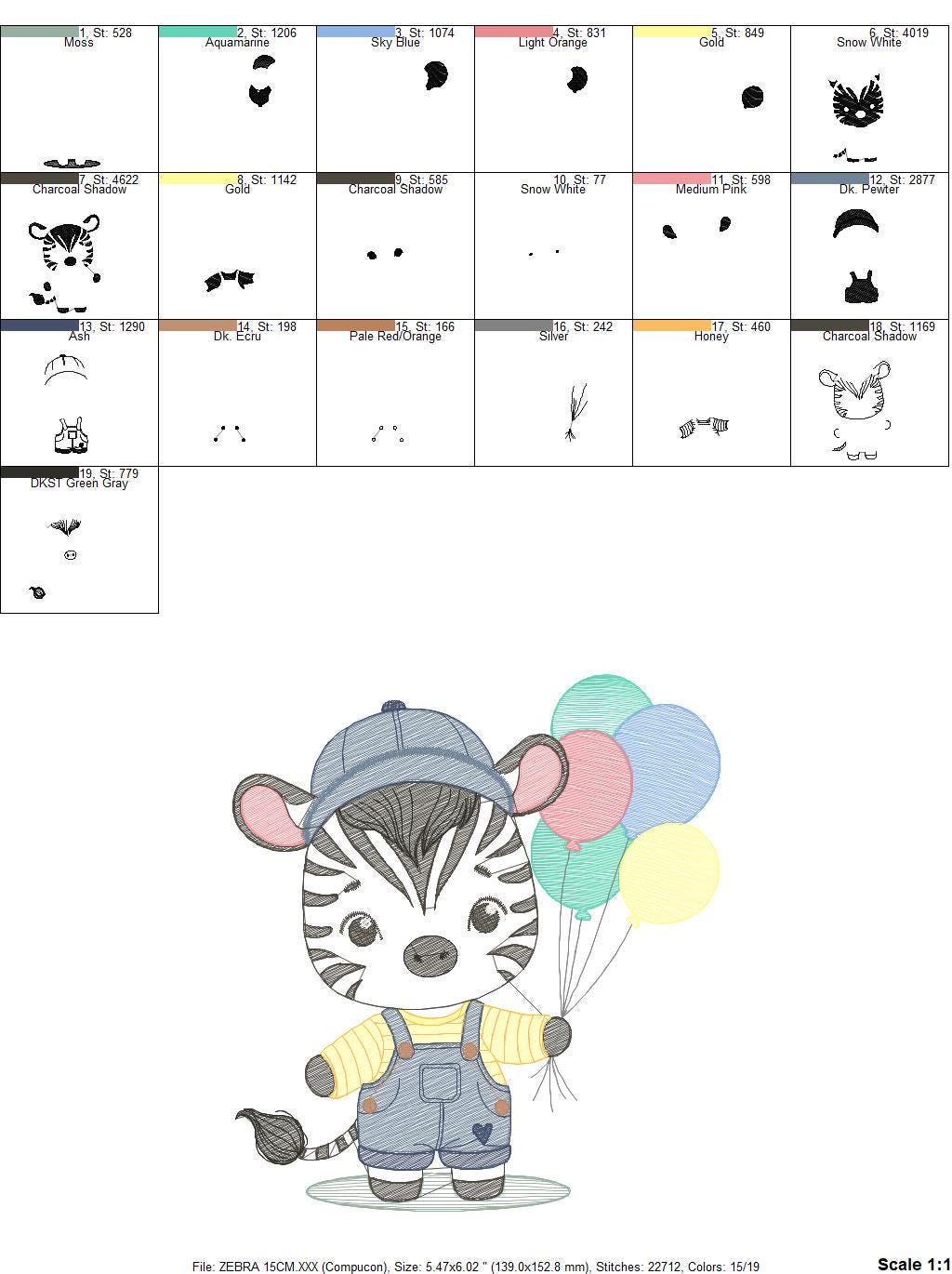 Zebra embroidery designs - Animal with balloons embroidery design machine embroidery pattern - Safari Party embroidery - instant download