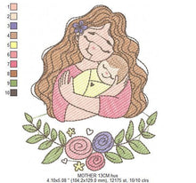 Load image into Gallery viewer, Mother with baby embroidery designs - Girl with newborn embroidery design machine embroidery pattern - Mama with flowers - instant download
