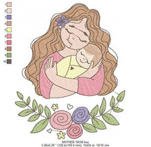 Load image into Gallery viewer, Mother with baby embroidery designs - Girl with newborn embroidery design machine embroidery pattern - Mama with flowers - instant download
