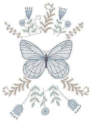 Butterfly embroidery designs - Flowers embroidery design machine embroidery pattern - Kitchen towel embroidery file - instant download pes