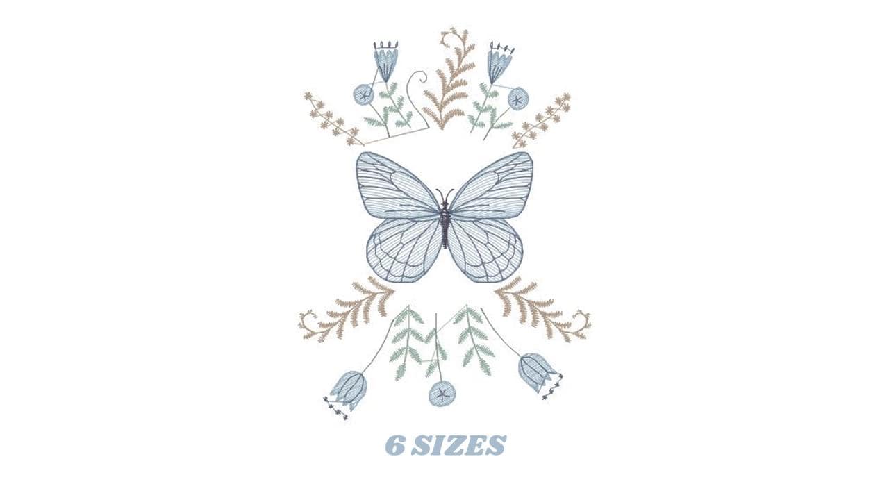 Butterfly embroidery designs - Flowers embroidery design machine embroidery pattern - Kitchen towel embroidery file - instant download pes