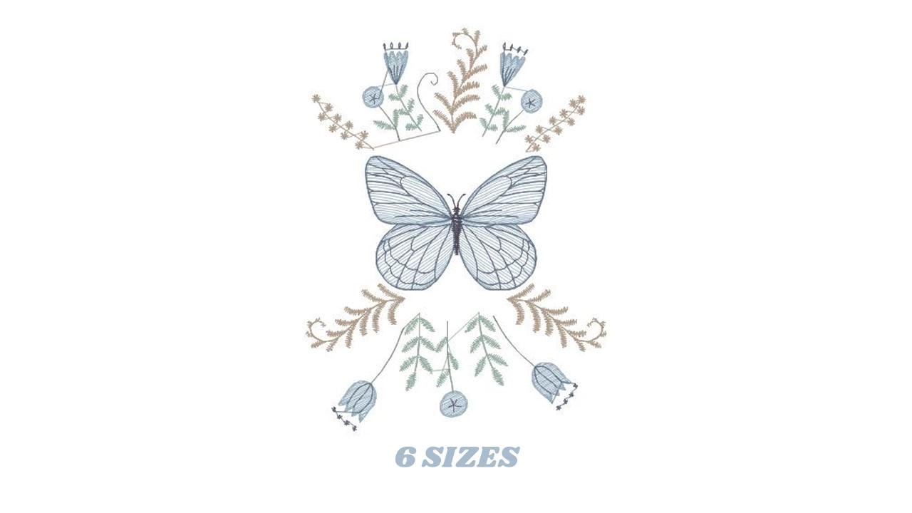 Butterfly embroidery designs - Flowers embroidery design machine embroidery pattern - Kitchen towel embroidery file - instant download pes