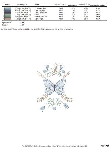 Butterfly embroidery designs - Flowers embroidery design machine embroidery pattern - Kitchen towel embroidery file - instant download pes