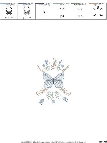 Butterfly embroidery designs - Flowers embroidery design machine embroidery pattern - Kitchen towel embroidery file - instant download pes