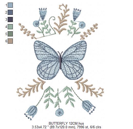 Butterfly embroidery designs - Flowers embroidery design machine embroidery pattern - Kitchen towel embroidery file - instant download pes