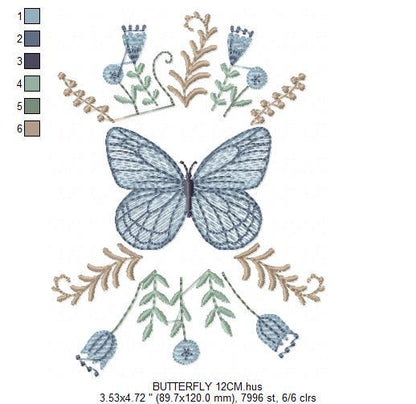 Butterfly embroidery designs - Flowers embroidery design machine embroidery pattern - Kitchen towel embroidery file - instant download pes