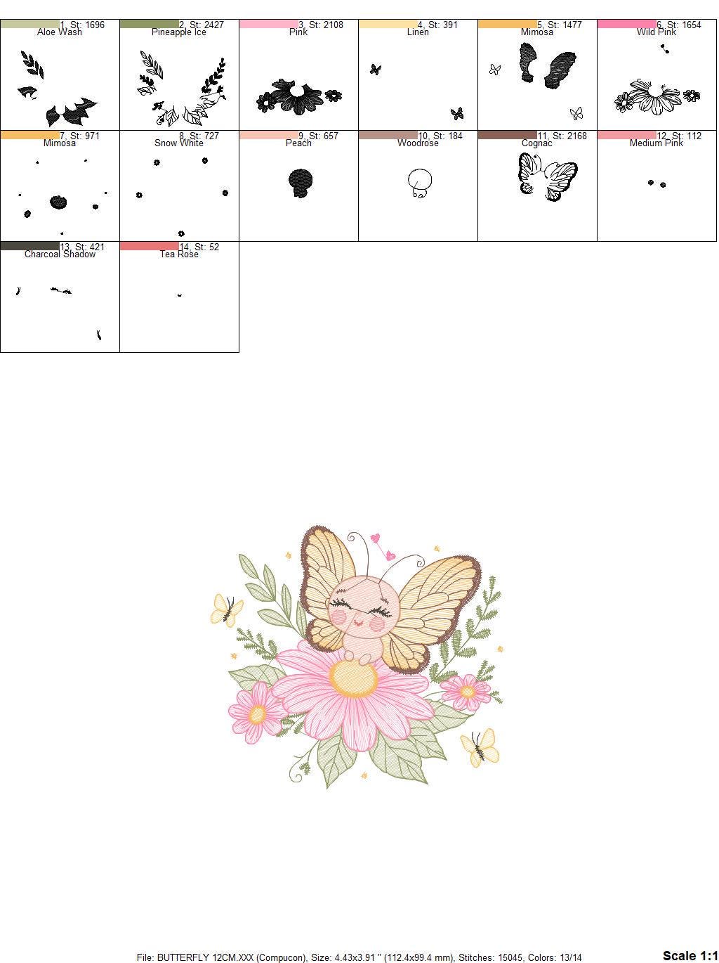 Butterfly embroidery designs - Flowers embroidery design machine embroidery pattern - Kitchen towel embroidery file - instant download pes