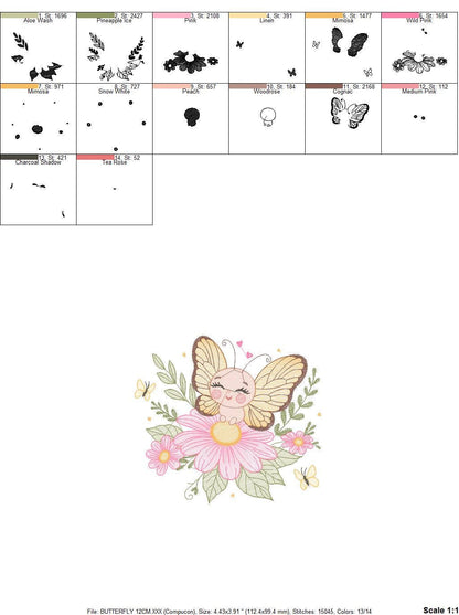 Butterfly embroidery designs - Flowers embroidery design machine embroidery pattern - Kitchen towel embroidery file - instant download pes