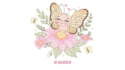 Butterfly embroidery designs - Flowers embroidery design machine embroidery pattern - Kitchen towel embroidery file - instant download pes