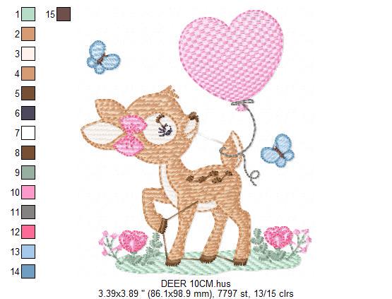 Deer embroidery design - Woodland Animal with Balloon embroidery designs machine embroidery pattern - Baby girl embroidery file - download