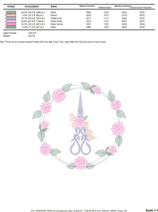 Scissors with flowers and Frame embroidery designs - Scissors embroidery design machine embroidery pattern - Rose wreath embroidery download