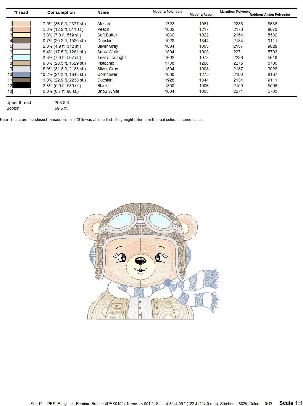 Bear Pilot embroidery designs - Plane embroidery design machine embroidery pattern - Teddy bear embroidery - Pilot Bear - instant download
