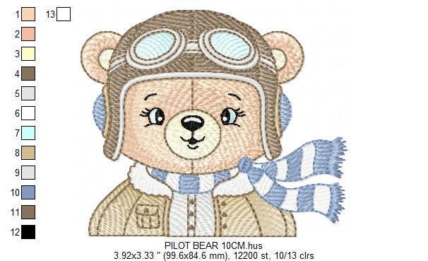 Bear Pilot embroidery designs - Plane embroidery design machine embroidery pattern - Teddy bear embroidery - Pilot Bear - instant download
