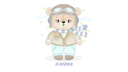 Pilot Bear embroidery designs - Plane embroidery design machine embroidery pattern - Aviator Teddy bear embroidery file - instant download