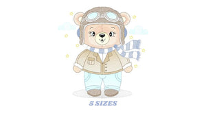 Pilot Bear embroidery designs - Plane embroidery design machine embroidery pattern - Aviator Teddy bear embroidery file - instant download