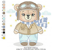 Charger l&#39;image dans la galerie, Pilot Bear embroidery designs - Plane embroidery design machine embroidery pattern - Aviator Teddy bear embroidery file - instant download
