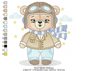 Pilot Bear embroidery designs - Plane embroidery design machine embroidery pattern - Aviator Teddy bear embroidery file - instant download