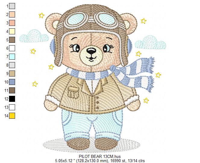 Pilot Bear embroidery designs - Plane embroidery design machine embroidery pattern - Aviator Teddy bear embroidery file - instant download