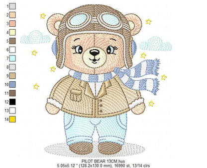 Pilot Bear embroidery designs - Plane embroidery design machine embroidery pattern - Aviator Teddy bear embroidery file - instant download