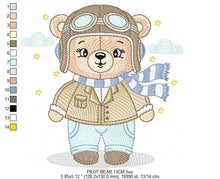 Load image into Gallery viewer, Pilot Bear embroidery designs - Plane embroidery design machine embroidery pattern - Aviator Teddy bear embroidery file - instant download
