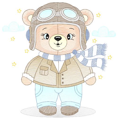 Pilot Bear embroidery designs - Plane embroidery design machine embroidery pattern - Aviator Teddy bear embroidery file - instant download
