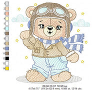 Laden Sie das Bild in den Galerie-Viewer, Pilot Bear embroidery designs - Plane embroidery design machine embroidery pattern - Teddy bear embroidery - Baby boy embroidery download
