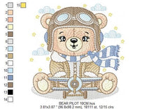 Charger l&#39;image dans la galerie, Pilot Bear embroidery designs - Plane embroidery design machine embroidery pattern - Aviator Teddy bear embroidery file - instant download
