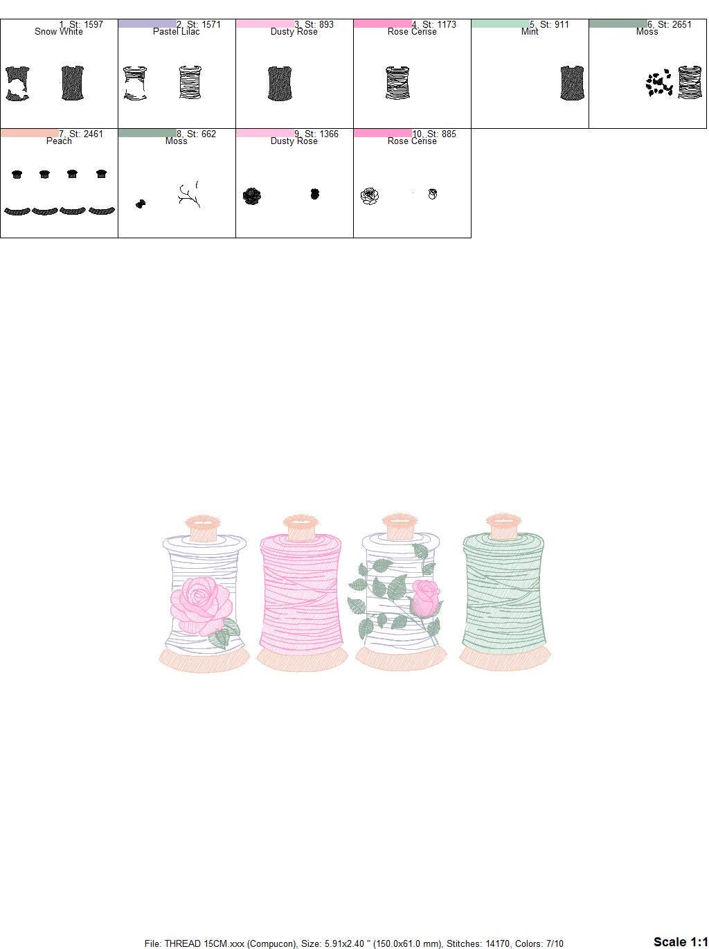 Thread with flowers embroidery design - Sewing Threads machine embroidery pattern - Sewing Crafts file - Instant digital download pes jef dst