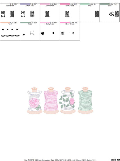 Thread with flowers embroidery design - Sewing Threads machine embroidery pattern - Sewing Crafts file - Instant digital download pes jef dst