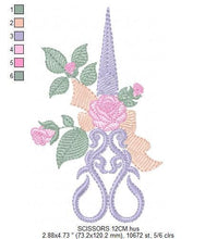 Laden Sie das Bild in den Galerie-Viewer, Scissors with flowers and Frame embroidery designs - Scissors embroidery design machine embroidery pattern - Sewing embroidery download pes
