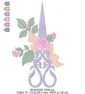 Scissors with flowers and Frame embroidery designs - Scissors embroidery design machine embroidery pattern - Sewing embroidery download pes