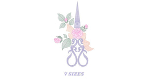 Scissors with flowers and Frame embroidery designs - Scissors embroidery design machine embroidery pattern - Sewing embroidery download pes