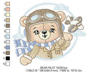 Charger l&#39;image dans la galerie, Pilot Bear embroidery designs - Plane embroidery design machine embroidery pattern - Aviator Teddy bear embroidery file - instant download
