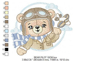 Pilot Bear embroidery designs - Plane embroidery design machine embroidery pattern - Aviator Teddy bear embroidery file - instant download