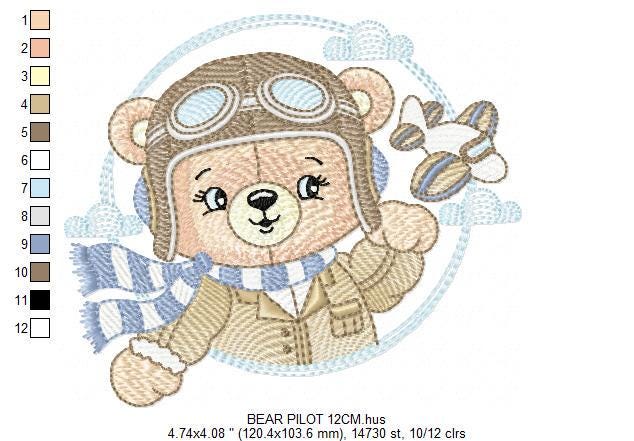 Pilot Bear embroidery designs - Plane embroidery design machine embroidery pattern - Aviator Teddy bear embroidery file - instant download