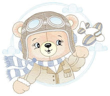 Load image into Gallery viewer, Pilot Bear embroidery designs - Plane embroidery design machine embroidery pattern - Aviator Teddy bear embroidery file - instant download
