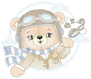 Pilot Bear embroidery designs - Plane embroidery design machine embroidery pattern - Aviator Teddy bear embroidery file - instant download