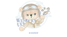 Cargar imagen en el visor de la galería, Pilot Bear embroidery designs - Plane embroidery design machine embroidery pattern - Aviator Teddy bear embroidery file - instant download
