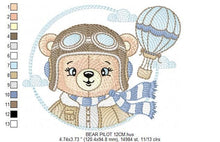 Cargar imagen en el visor de la galería, Pilot Bear embroidery designs - Balloon embroidery design machine embroidery pattern - Aviator Teddy bear embroidery file - instant download
