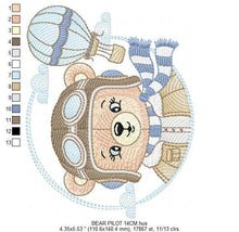 Laden Sie das Bild in den Galerie-Viewer, Pilot Bear embroidery designs - Balloon embroidery design machine embroidery pattern - Aviator Teddy bear embroidery file - instant download
