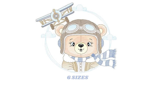 Pilot Bear embroidery designs - Plane embroidery design machine embroidery pattern - Aviator Teddy bear embroidery file - instant download