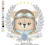 Load image into Gallery viewer, Pilot Bear frame embroidery designs - Aviator Teddy Bear with googles laurel embroidery design machine embroidery pattern - instant download
