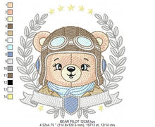 Load image into Gallery viewer, Pilot Bear frame embroidery designs - Aviator Teddy Bear with googles laurel embroidery design machine embroidery pattern - instant download
