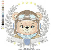 Load image into Gallery viewer, Pilot Bear frame embroidery designs - Aviator Teddy Bear with googles laurel embroidery design machine embroidery pattern - instant download
