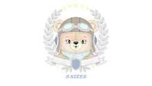 Load image into Gallery viewer, Pilot Bear frame embroidery designs - Aviator Teddy Bear with googles laurel embroidery design machine embroidery pattern - instant download
