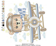 Cargar imagen en el visor de la galería, Pilot Bear embroidery designs - Plane embroidery design machine embroidery pattern - Aviator Teddy Bear embroidery file - instant download
