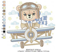 Laden Sie das Bild in den Galerie-Viewer, Pilot Bear embroidery designs - Plane embroidery design machine embroidery pattern - Aviator Teddy Bear embroidery file - instant download
