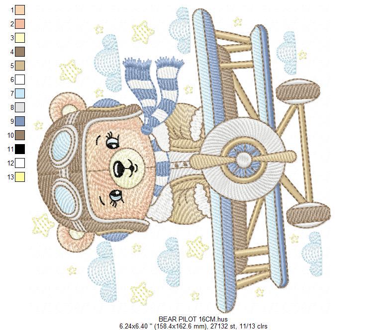 Pilot Bear embroidery designs - Plane embroidery design machine embroidery pattern - Aviator Teddy Bear embroidery file - instant download